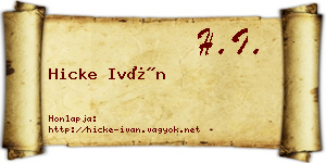 Hicke Iván névjegykártya